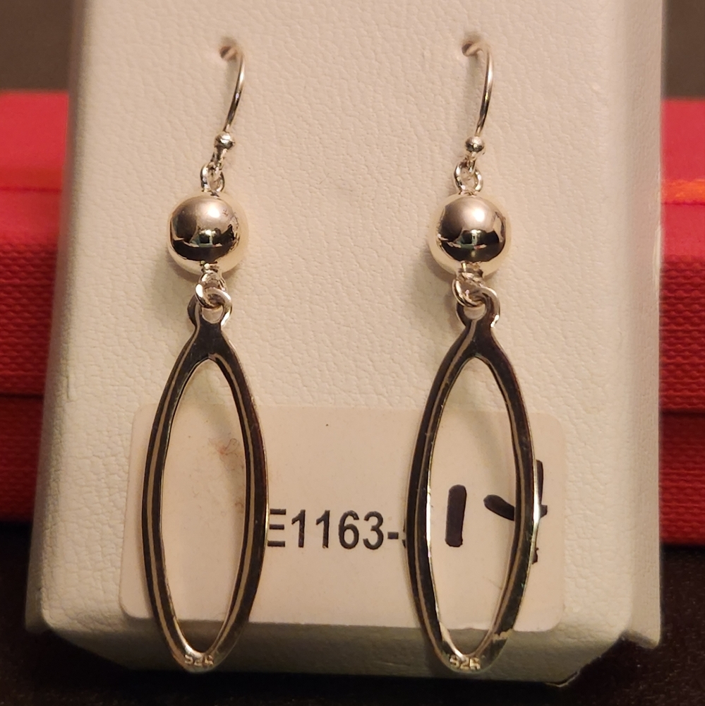 NEW STERLING SILVER 925 "LONG OVAL HANGING HOOK" EARRINGS